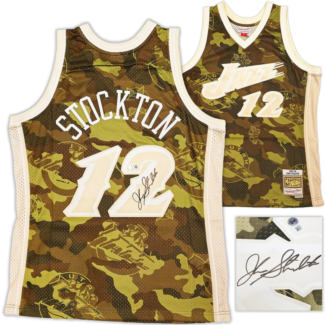 Jazz John Stockton Auto Green Auth Mitchell Ness 98-99 HWC Swingman Jersey L BAS