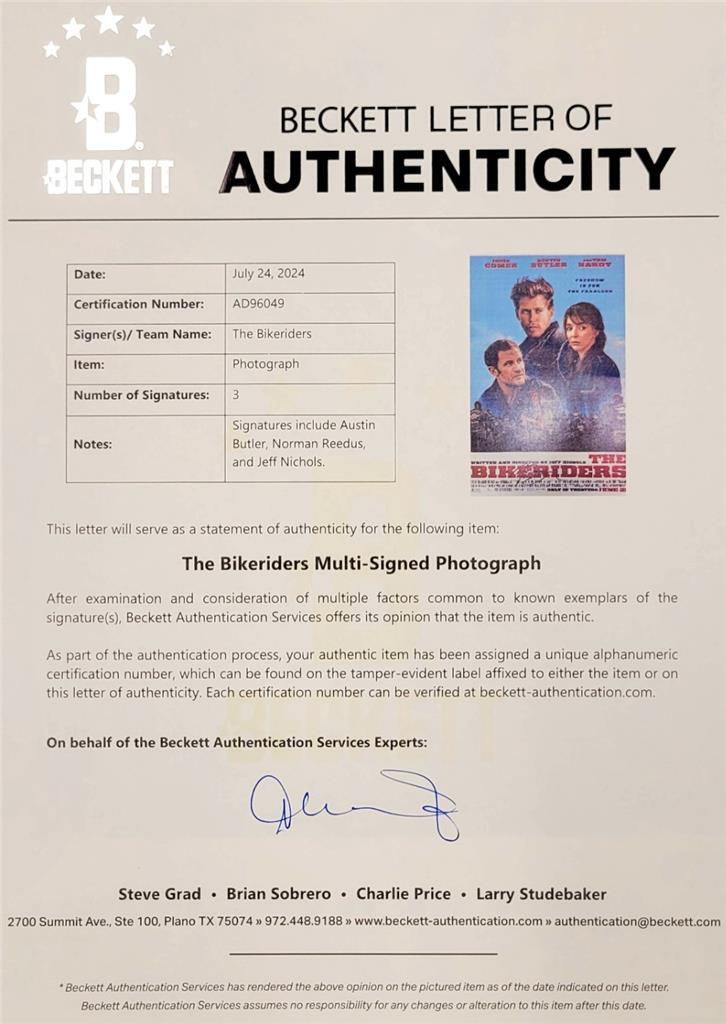 The Bikeriders cast (3) signed 11x17 photo Reedus Butler Nichols B~ Beckett BAS
