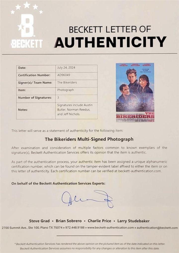 The Bikeriders cast (3) signed 11x17 photo Reedus Butler Nichols B~ Beckett BAS