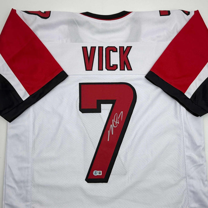 Autographed/Signed MICHAEL MIKE VICK Atlanta White Jersey PSA/DNA COA
