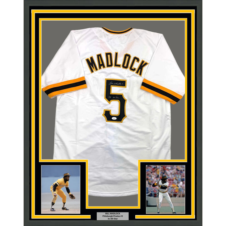 Framed Autographed/Signed Bill Madlock 35x39 Pittsburgh White Jersey JSA COA