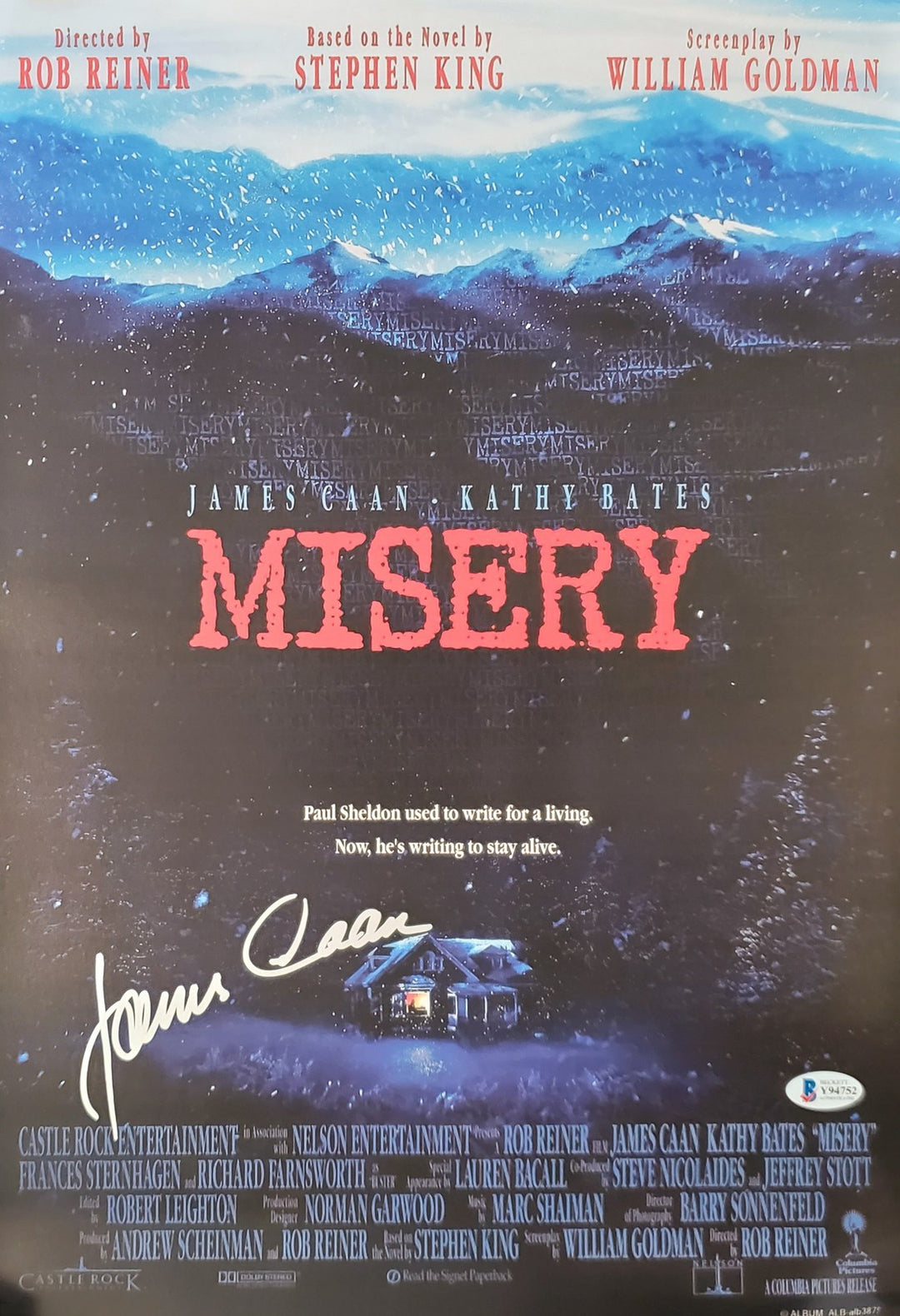 James Caan Autographed Signed 12x18 Misery Movie Poster Beckett BAS