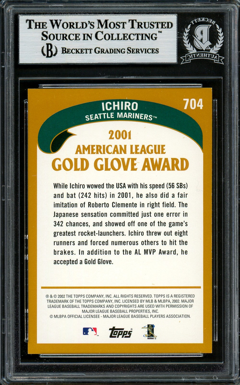 Ichiro Suzuki Signed 2002 Topps Card #704 Seattle Mariners Beckett BAS