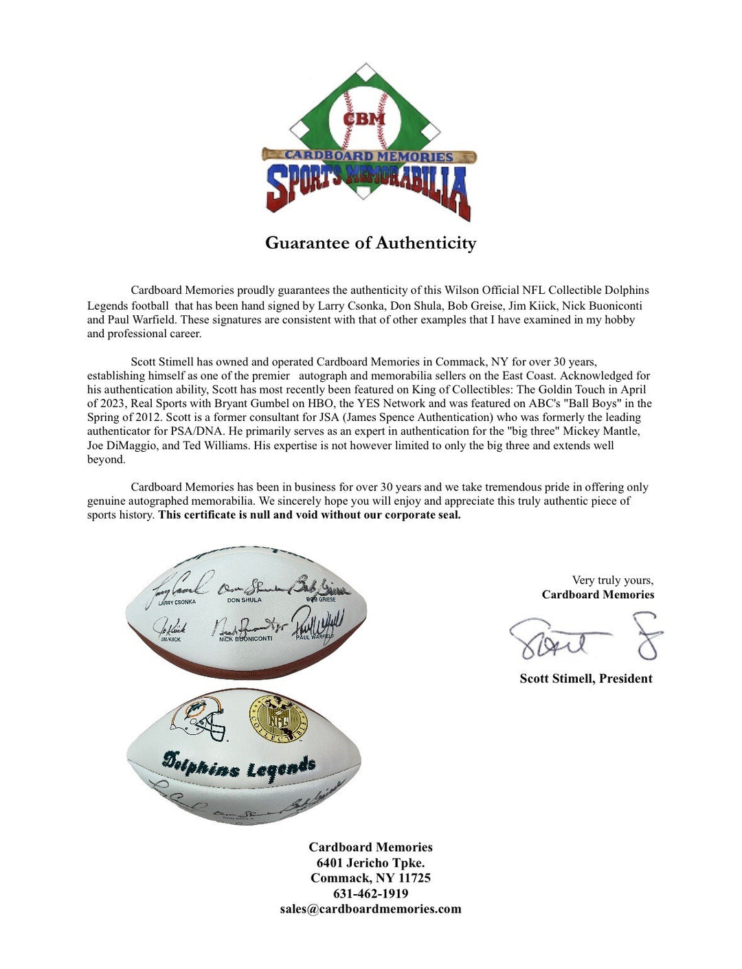 Dolphins Legends Signed Wilson NFL Collectible Football 6 Auto Csonka Shula COA