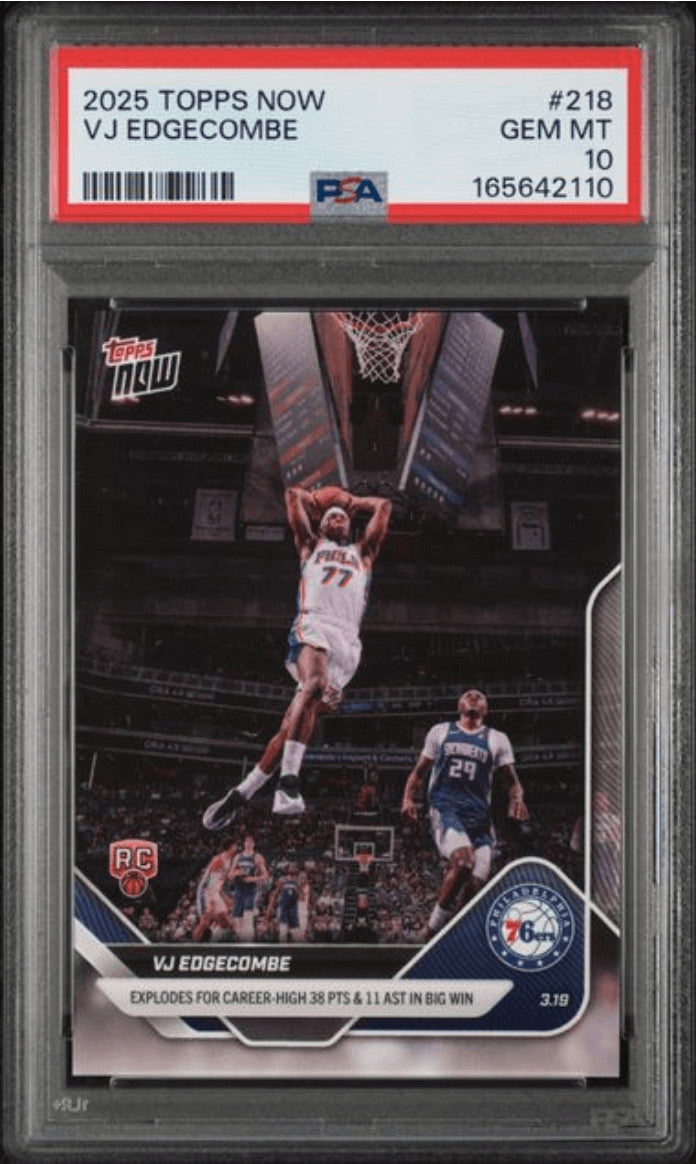 Graded 2025 Topps Now VJ Edgecombe #218 Rookie RC Basketball Card PSA 10