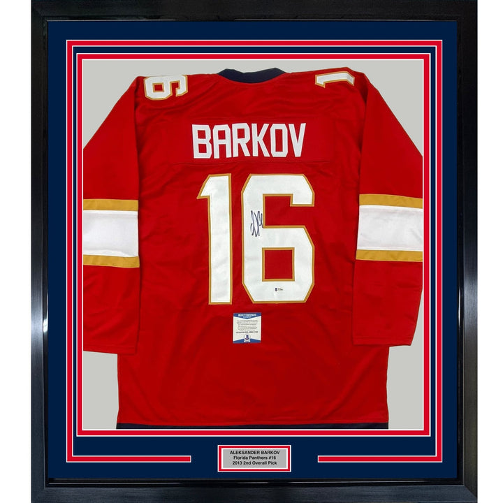 Framed Autographed/Signed Aleksander Barkov 33x42 Florida Red Jersey COA