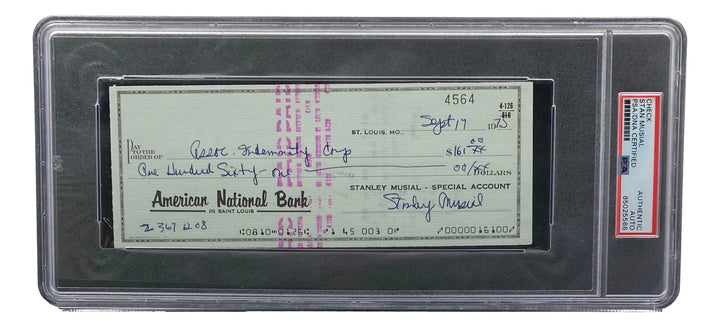 Stan Musial St. Louis Cardinals Signed  Bank Check PSA/DNA 85025566