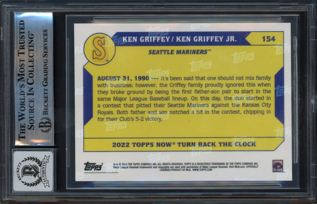Ken Griffey Jr. & Sr. Signed 2022 Topps Now Card 154 Mariners Auto GM 10 Beckett