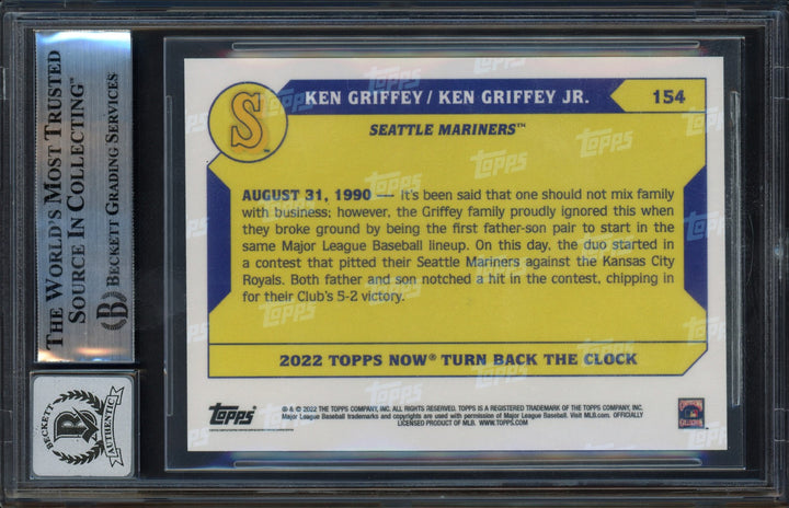 Ken Griffey Jr. & Sr. Signed 2022 Topps Now Card 154 Mariners Auto GM 10 Beckett