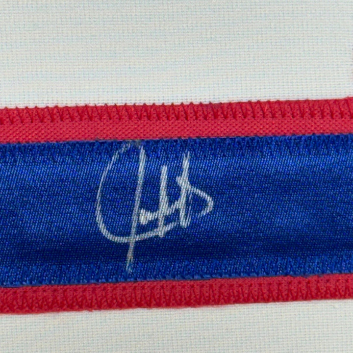 Framed Autographed/Signed Juan Gonzalez 35x39 Texas White Jersey JSA COA