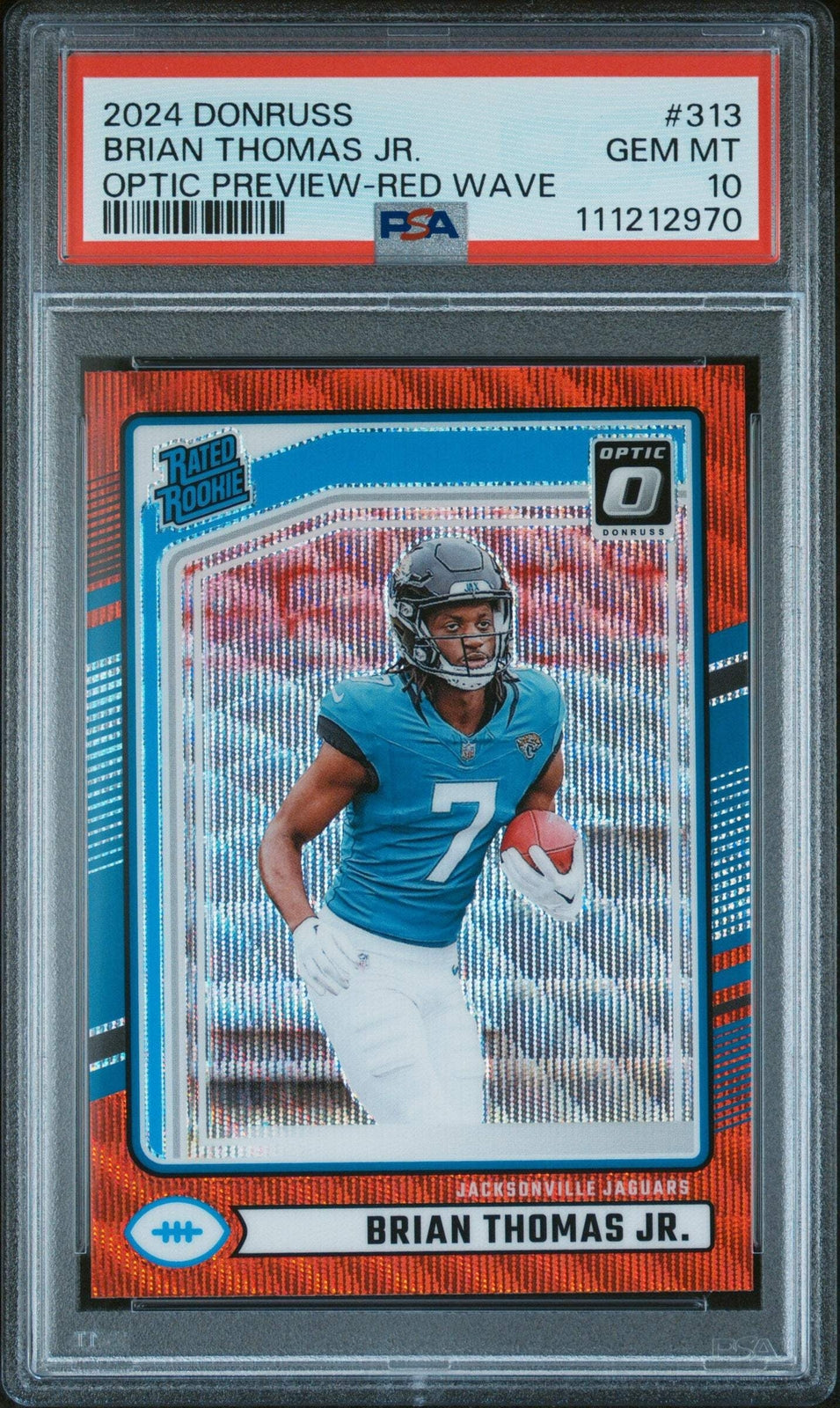 Graded 2024 Donruss Brian Thomas Jr #313 Optic Red Wave RC Football Card PSA 10