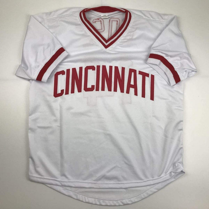 Autographed/Signed Pete Rose Cincinnati White Baseball Jersey JSA COA