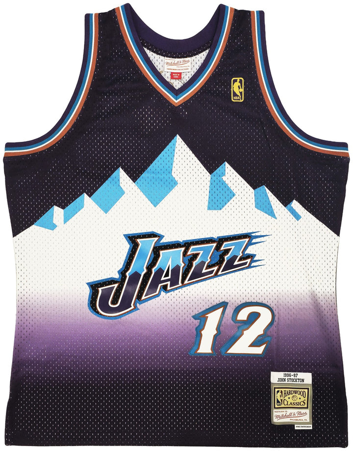 Jazz John Stockton Auto Purple Auth Mitchell Ness 96 Swingman Road Jersey XL BAS