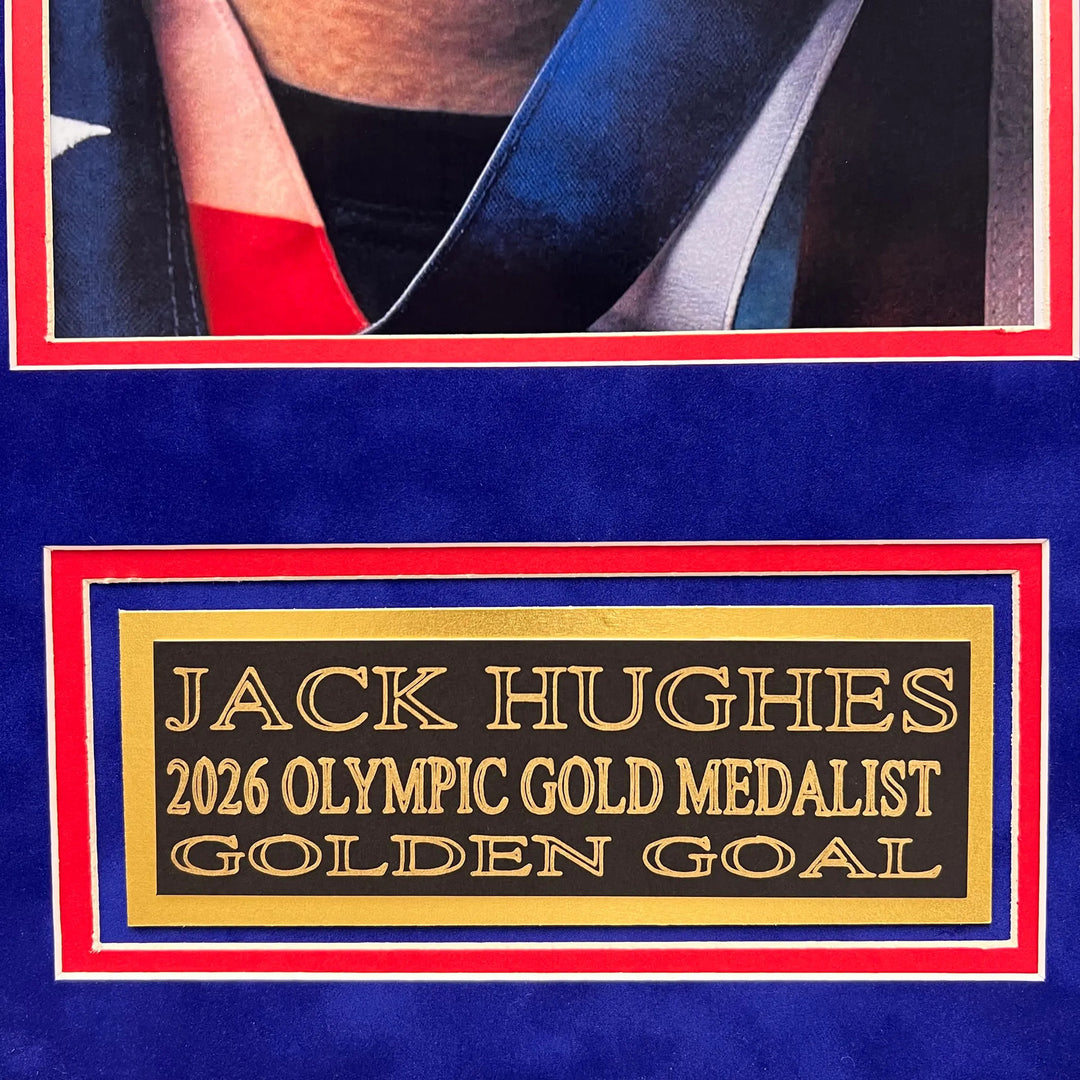 Jack Hughes Custom Framed Display Hockey Photo - Golden Goal