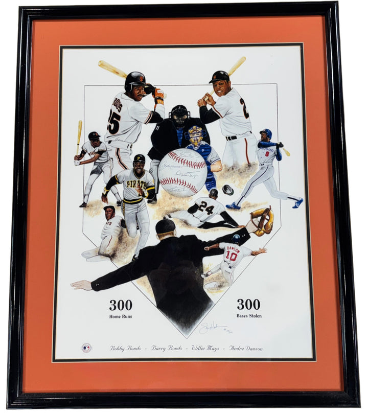 Barry Bonds Willie Mays Dawson 300 Hr SB SIGNED 20x24 Framed Photo /100 Auto JSA