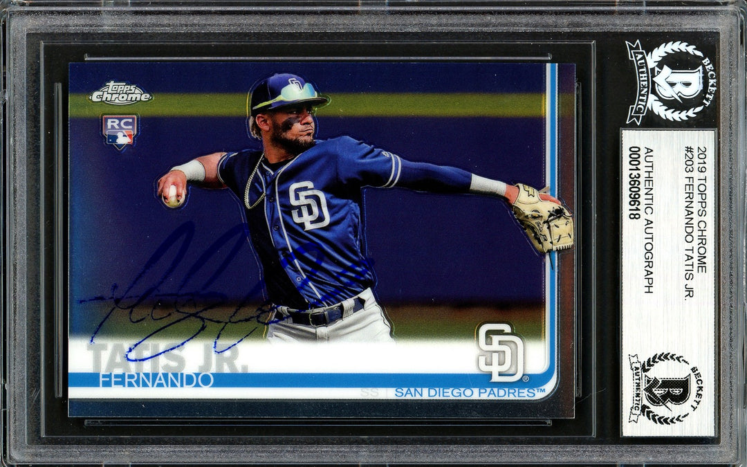 Fernando Tatis Jr. Signed 2019 Topps Chrome RC 203 Padres (Bubbling) Beckett