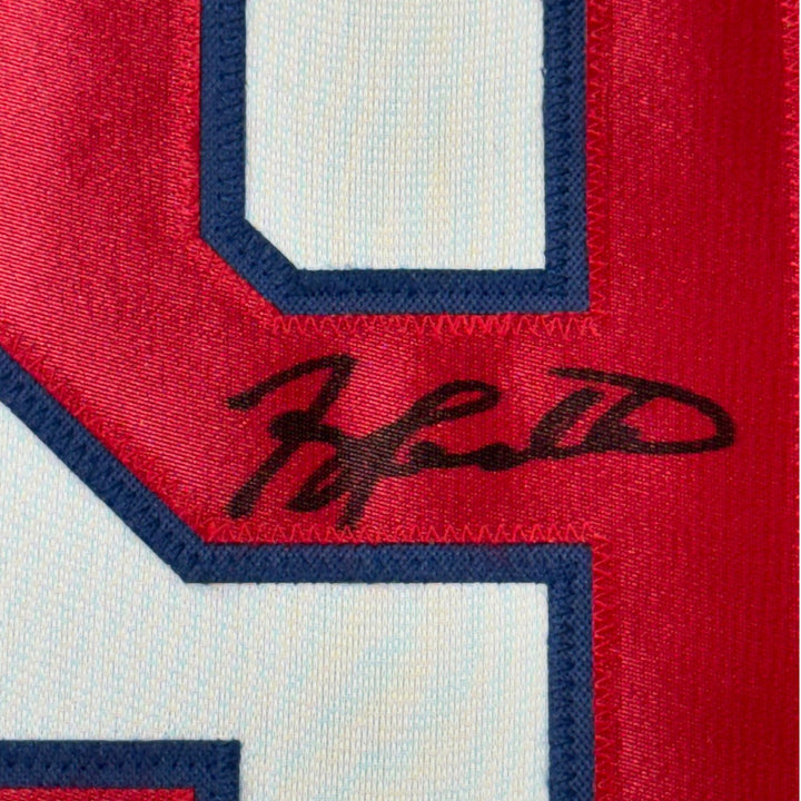 Framed Signed Terry Pendleton 35x39 Atlanta White Jersey JSA COA