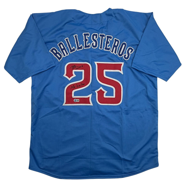 Autographed/Signed Moises Ballesteros Chicago Blue CC Jersey Beckett COA