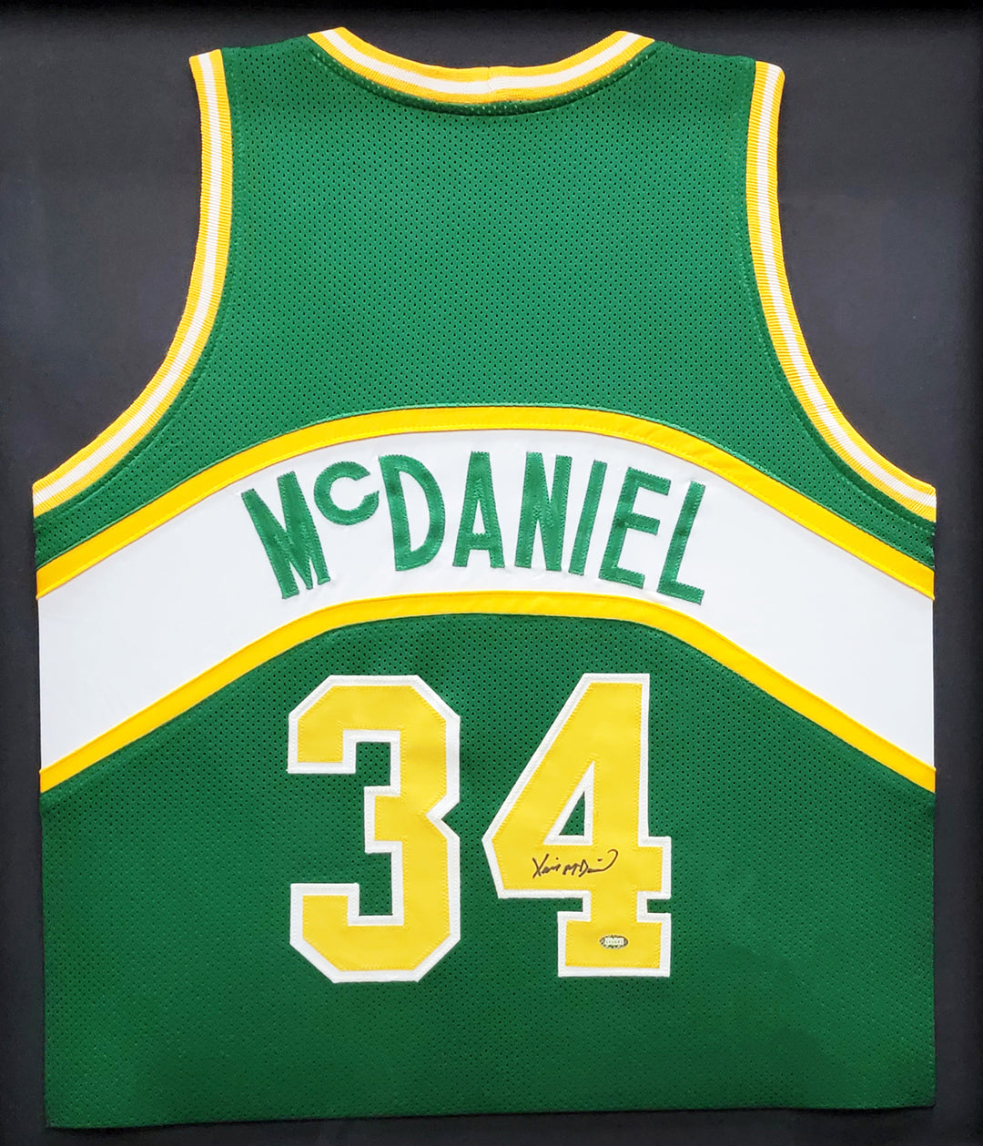 Seattle Supersonics Xavier McDaniel Signed Framed Green Jersey MCS Holo