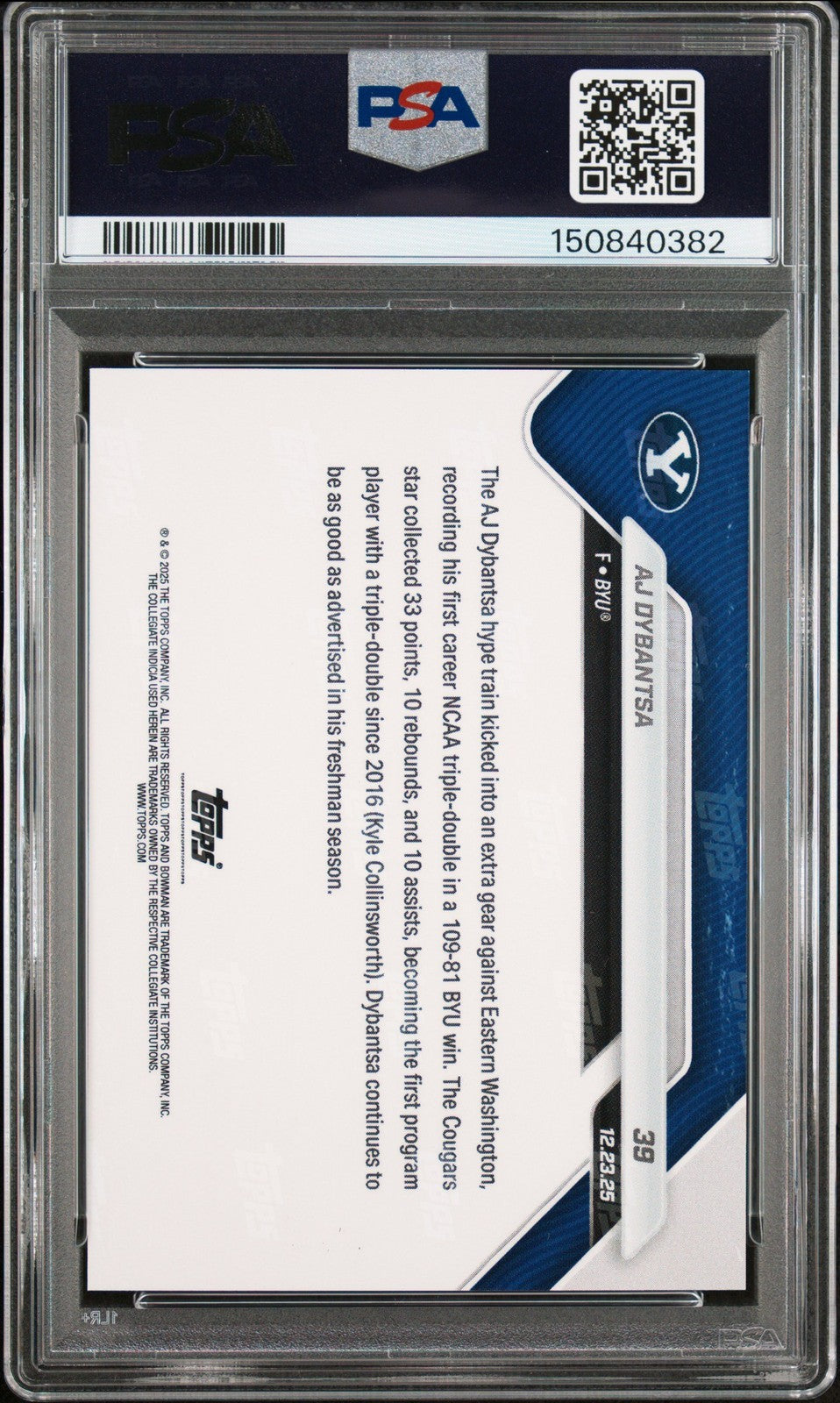 Graded 2025 Bowman U Now AJ Dybantsa #39 Rookie RC Basketball Card PSA 10