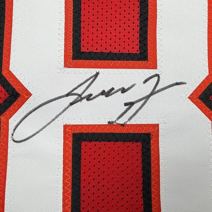 Framed Autographed Leonard Fournette 35x39 Tampa Bay Red Jersey BAS COA