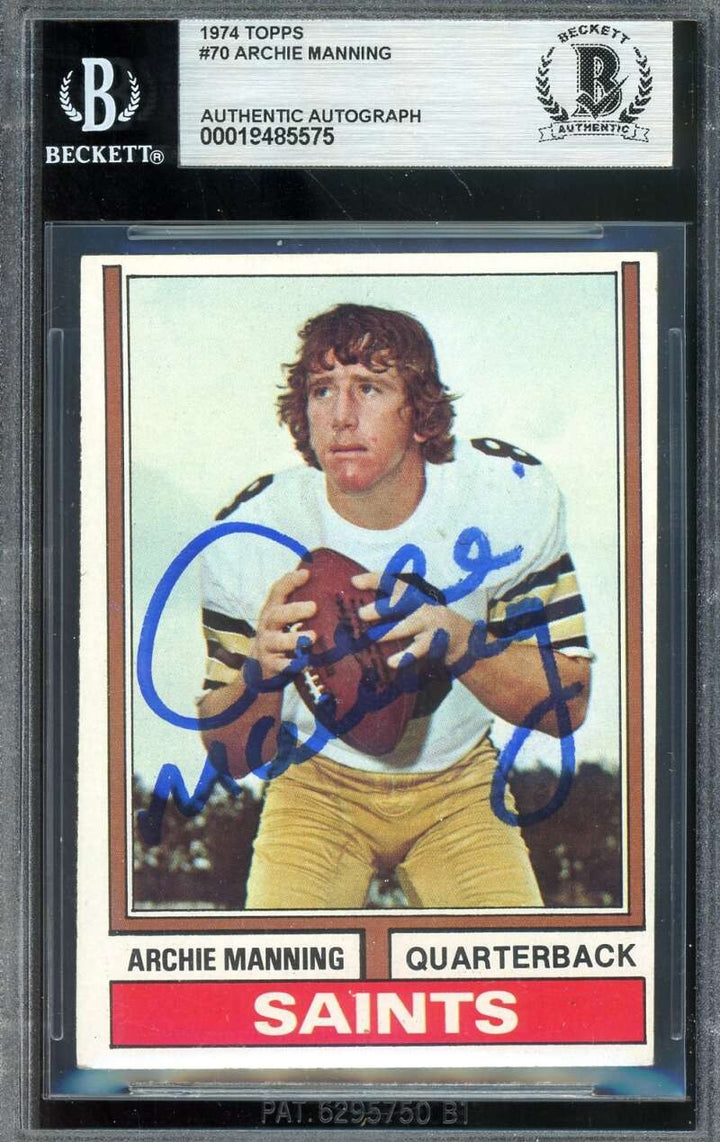 Archie Manning Beckett BAS Signed 1974 Topps Autograph Saints