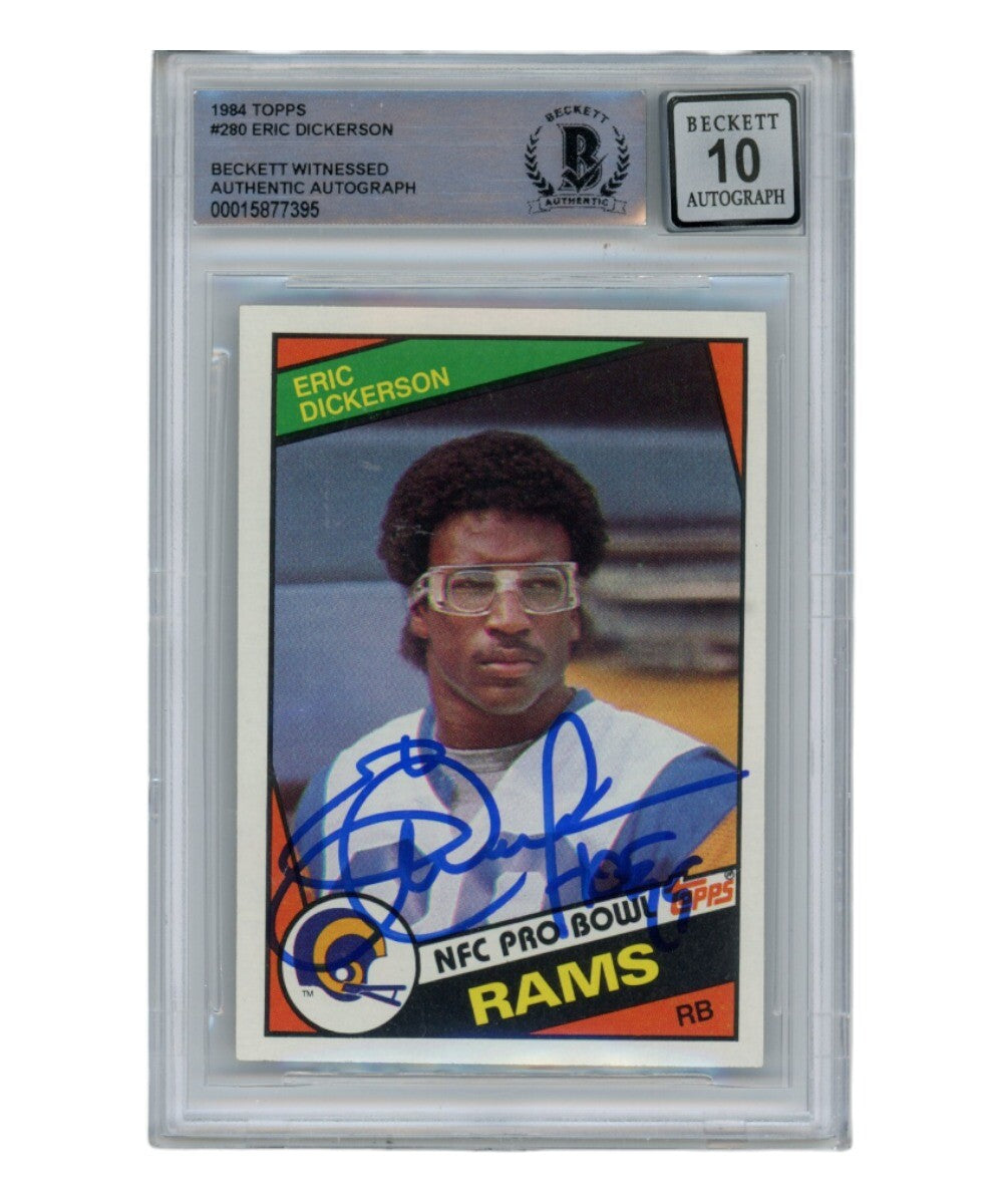 Eric Dickerson Signed 1984 Topps #280 Auto 10 Trading Card HOF Beckett 40354