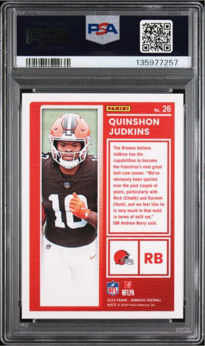 Graded 2025 Panini Donruss Quinshon Judkins #26 The Rookies Rookie Card PSA 10