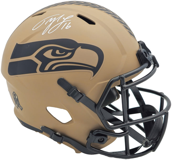 Tyler Lockett Auto Seahawks Camo Brown 2023 Salute to Service Full Sz Rep Helmet