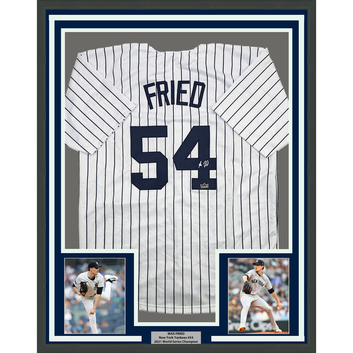 Framed Facsimile Autographed Max Fried 35x39 Pinstripe Reprint Laser Auto Jersey
