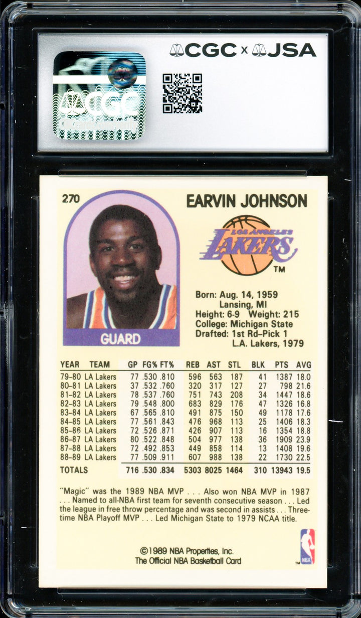 Magic Johnson Signed 1989-90 Hoops Card #270 Lakers Sig GM 10 CGC x JSA