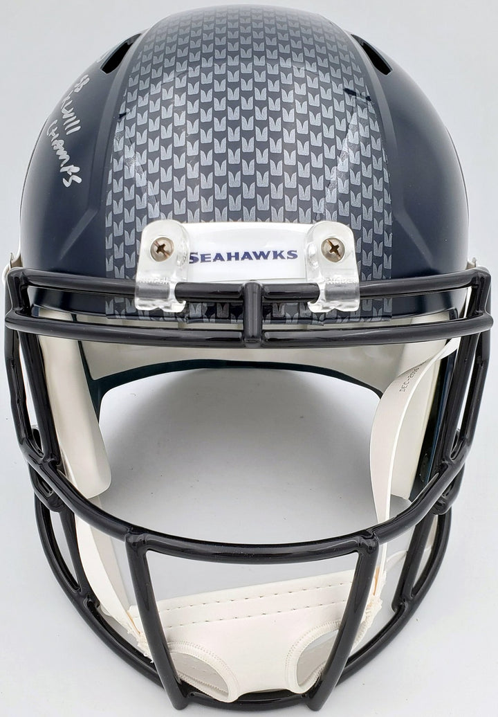 Russell Wilson Signed Seahawks Full Size Replica Speed Helmet In Silver RW Holo