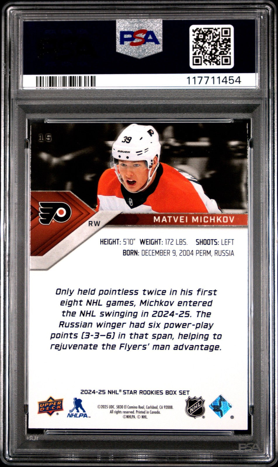 Graded 2024 UD Star Rookie Matvei Michkov #15 Box Set Rookie Card PSA 9