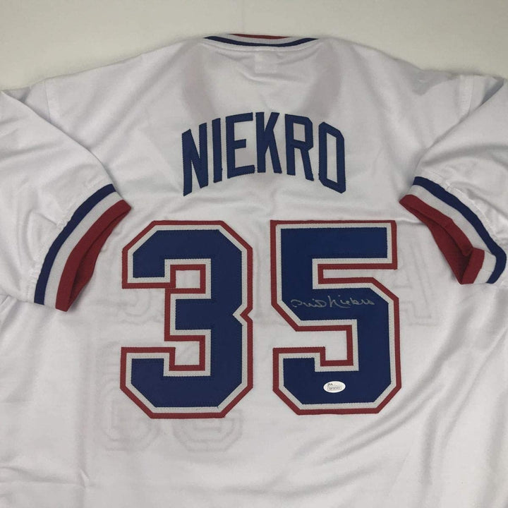 Autographed/Signed Phil Niekro Atlanta White Jersey JSA COA Holo Only