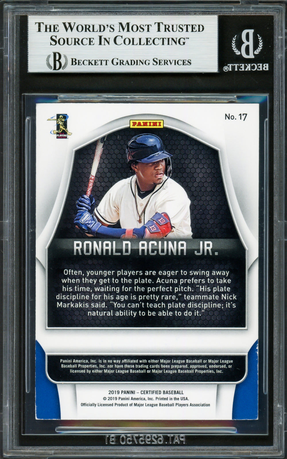 Ronald Acuna Jr. Signed 2019 Panini Certified Card 17 Braves Beckett #16710506