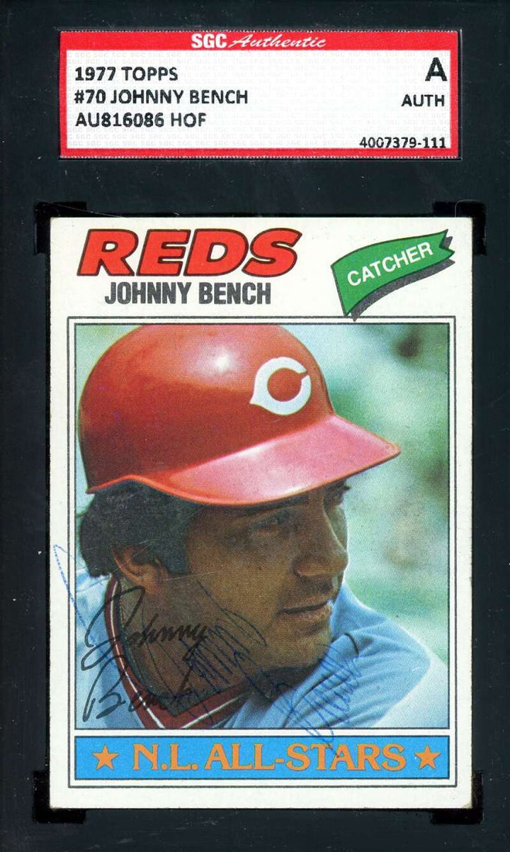 Johnny Bench SGC Coa Vintage Signed 1977 Topps Autograph