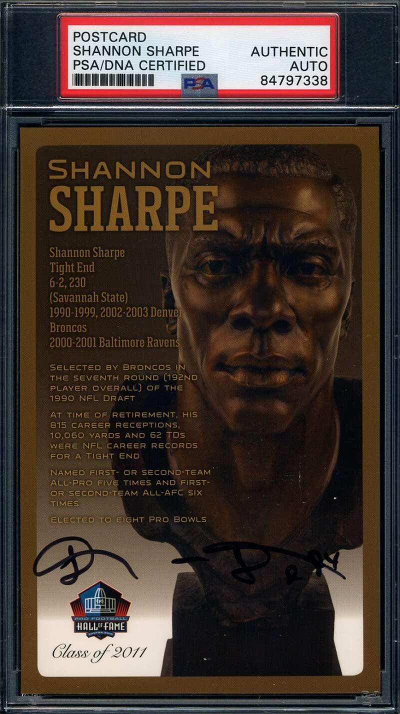 Shannon Sharpe PSA DNA Signed Hall of Fame Bronze Bust Postcard Autographed
