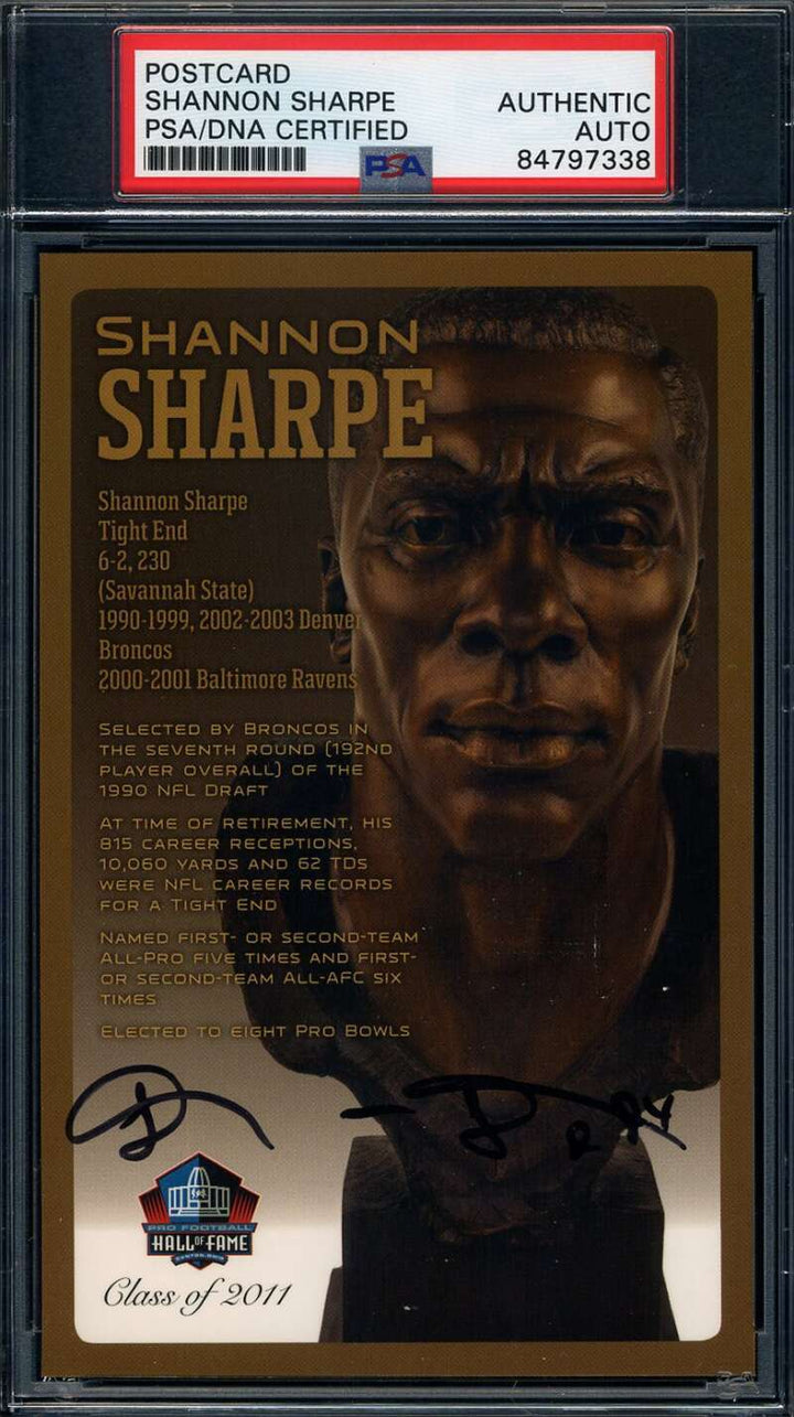 Shannon Sharpe PSA DNA Signed Hall of Fame Bronze Bust Postcard Autographed