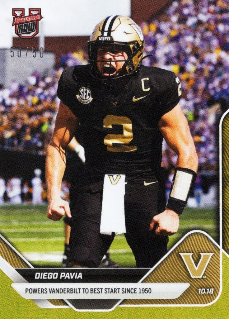 2025 Topps Bowman U Now Diego Pavia #31 Gold Foil /50 Rookie RC Card