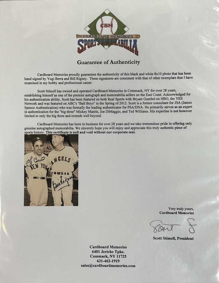 Yogi Berra Bill Rigney Dual Signed 8x10 Photo Framed Yankees HOF 2 Autograph PSA