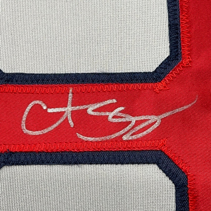 FRAMED Signed CURT SCHILLING 35x39 Boston Grey Jersey JSA COA Auto
