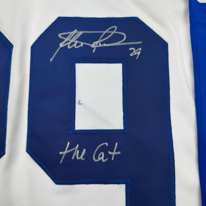 Framed Autographed/Signed Felix Potvin 35x39 Toronto White Jersey JSA COA