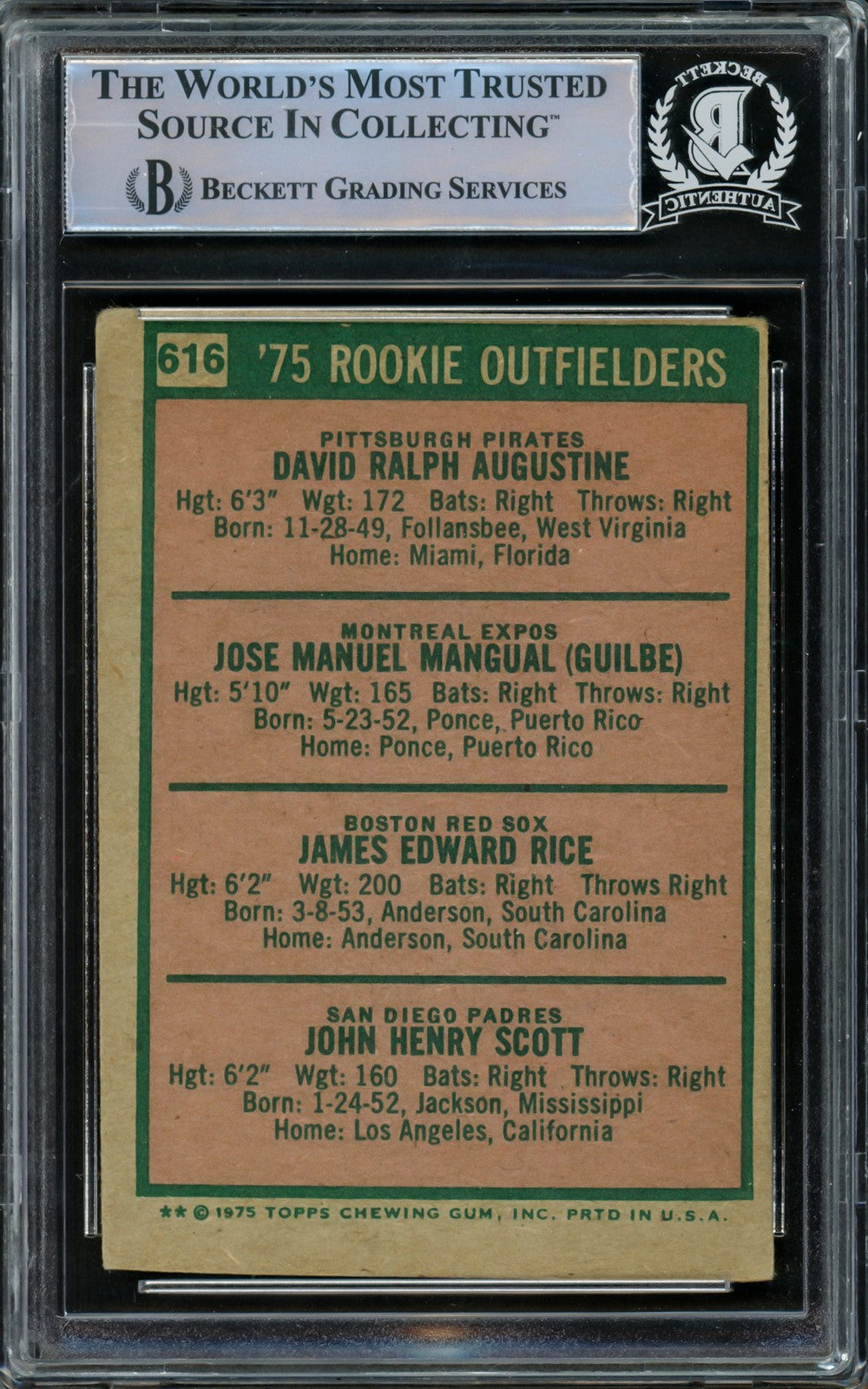 1975 Topps Card 616 Signed By All 4 Jim Rice Beckett #15499351