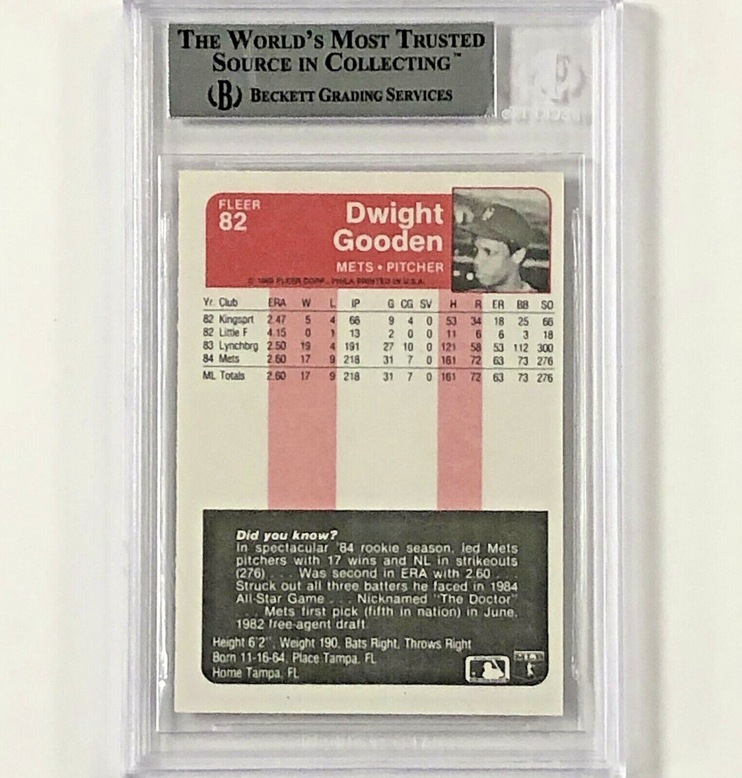 Dwight Doc Gooden autograph signed 1985 Fleer #82 RC Auto rookie card BAS BGS