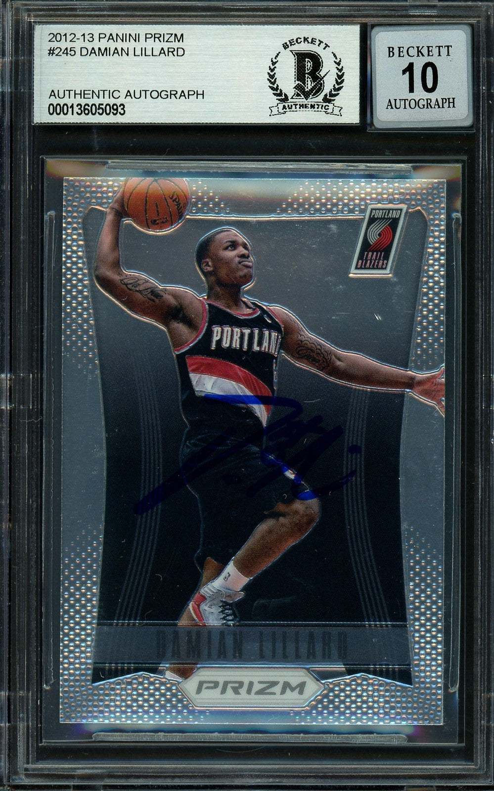 Damian Lillard Auto Signed 2012-13 Panini Prizm RC 245 Sig 10 On Card Beckett