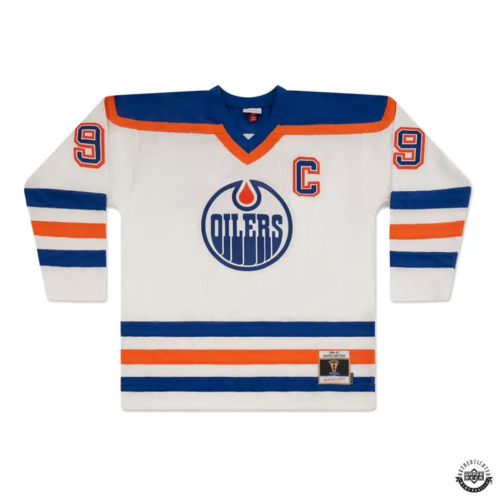 Oilers Wayne Gretzky Auto White Mitchell Ness 86-87 Throwback Jersey XL UDA Holo