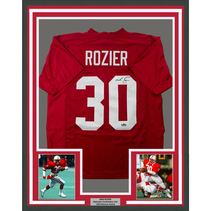 Framed Facsimile Autographed Mike Rozier 35x39 Nebraska Red Reprint Laser Auto C