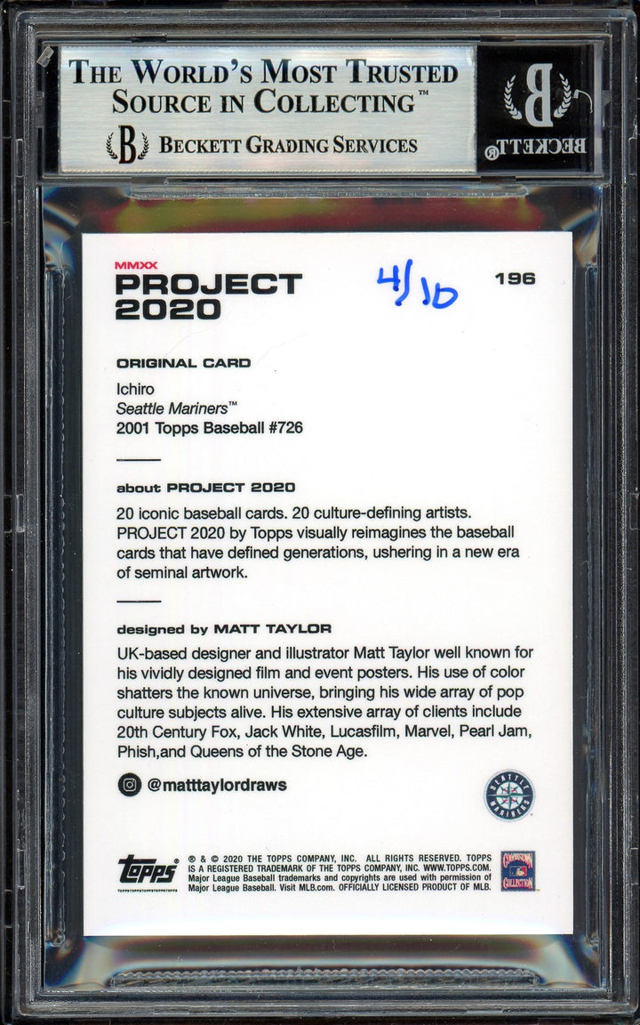Ichiro Suzuki Auto Topps Project 2020 Matt Taylor Card 196 Mariners /10 BAS