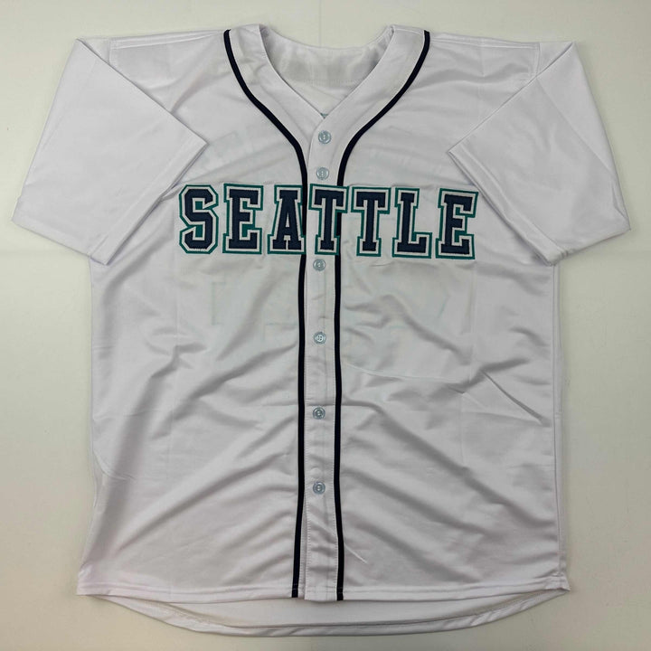 Facsimile Autographed Julio Rodriguez Seattle White Reprint Auto Jersey Men's XL