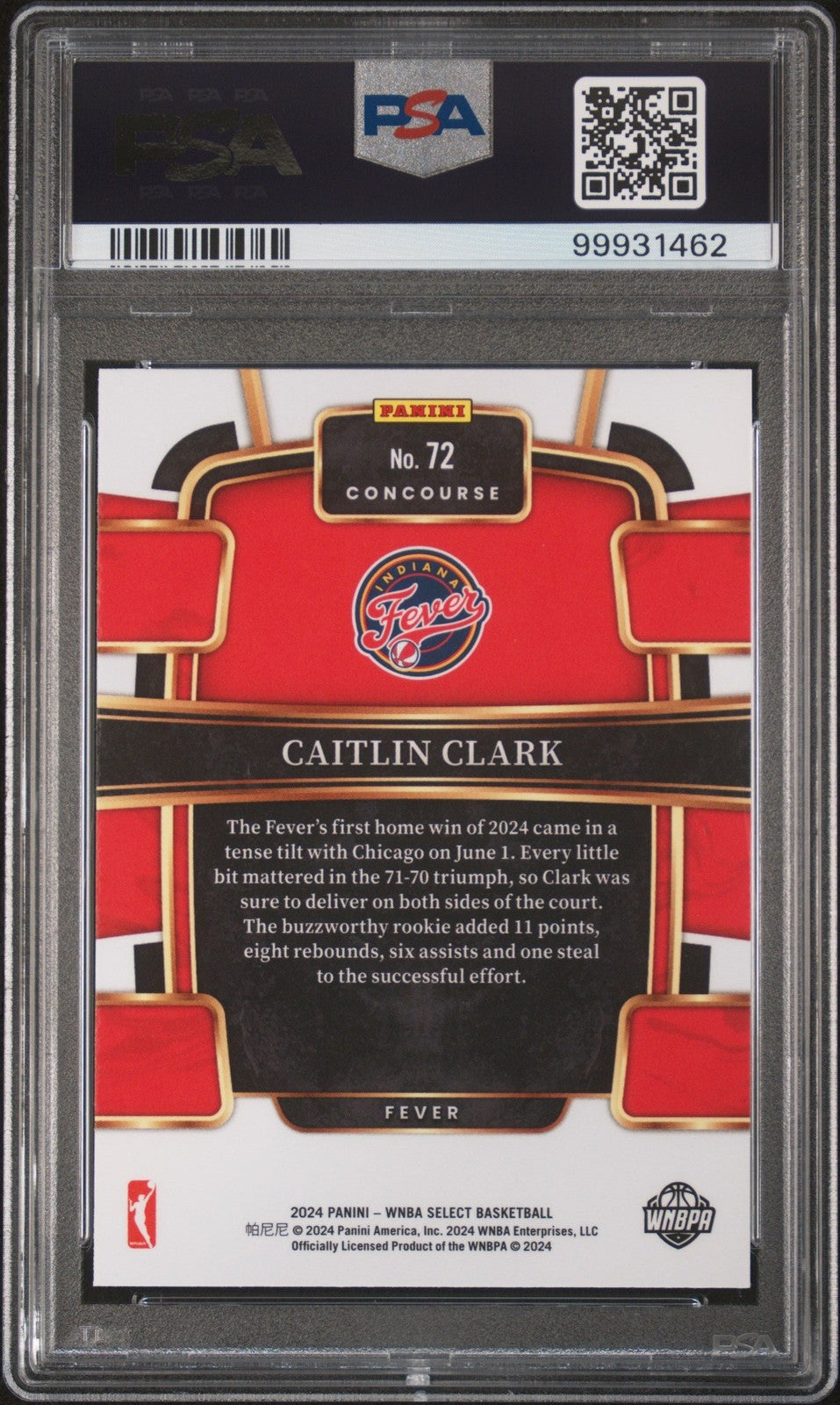 Graded 2024 Panini Select WNBA Caitlin Clark #72 Rookie Card PSA 10